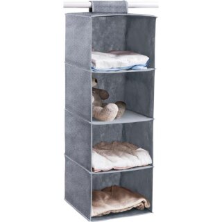 Bambelaa! Hängeaufbewahrung für Kleiderschrank Hängeregal mit 4 Fächern Faltbar Stoff Grau Ordnungssystem (ca. 84 x 30 x 30 cm)