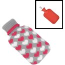 Bambelaa! 2er Set Große Wärmflaschen Bettflaschen Flauschbezug grau weiß pink Wärmekissen Strickmuster Herz Design (2 x 2 Liter)