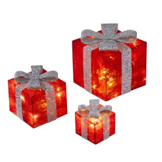 Bambelaa! 3er Led Deko Geschenke Leucht Boxen (Rot-Silber)