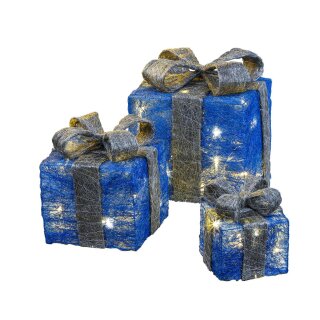 Bambelaa! Beleuchtetes Geschenkboxen-Set, 3-tlg, einzeln stellbar (Blau-Silber)