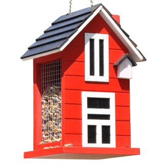 Bambelaa! Vogelfutterhaus Vogelhaus Zum Aufhängen Holz Futterstation Vogelhäuschen für Wildvögel ca. 14x12x22cm Rot