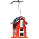 Bambelaa! Vogelfutterhaus Vogelhaus Zum Aufhängen Holz Futterstation Vogelhäuschen für Wildvögel ca. 14x12x22cm Rot
