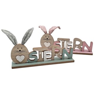 Bambelaa! Osterhase Deko Aufsteller Ostern Schriftzug Zum Hinstellen Holzdeko Osterdekoration Frühling Dekofigur 26 cm Rosa Grün